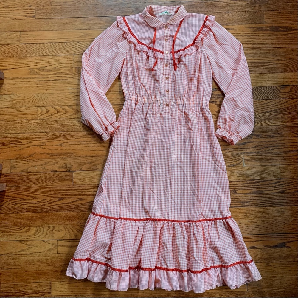 Vintage 70s 80s Sears Jr Bazaar Prairie Cottage Style Gingham Dress Size M/L - Picture 3 of 8